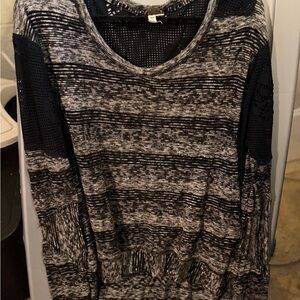 We The Free Black & Gray Striped Open-Knit Pullover
